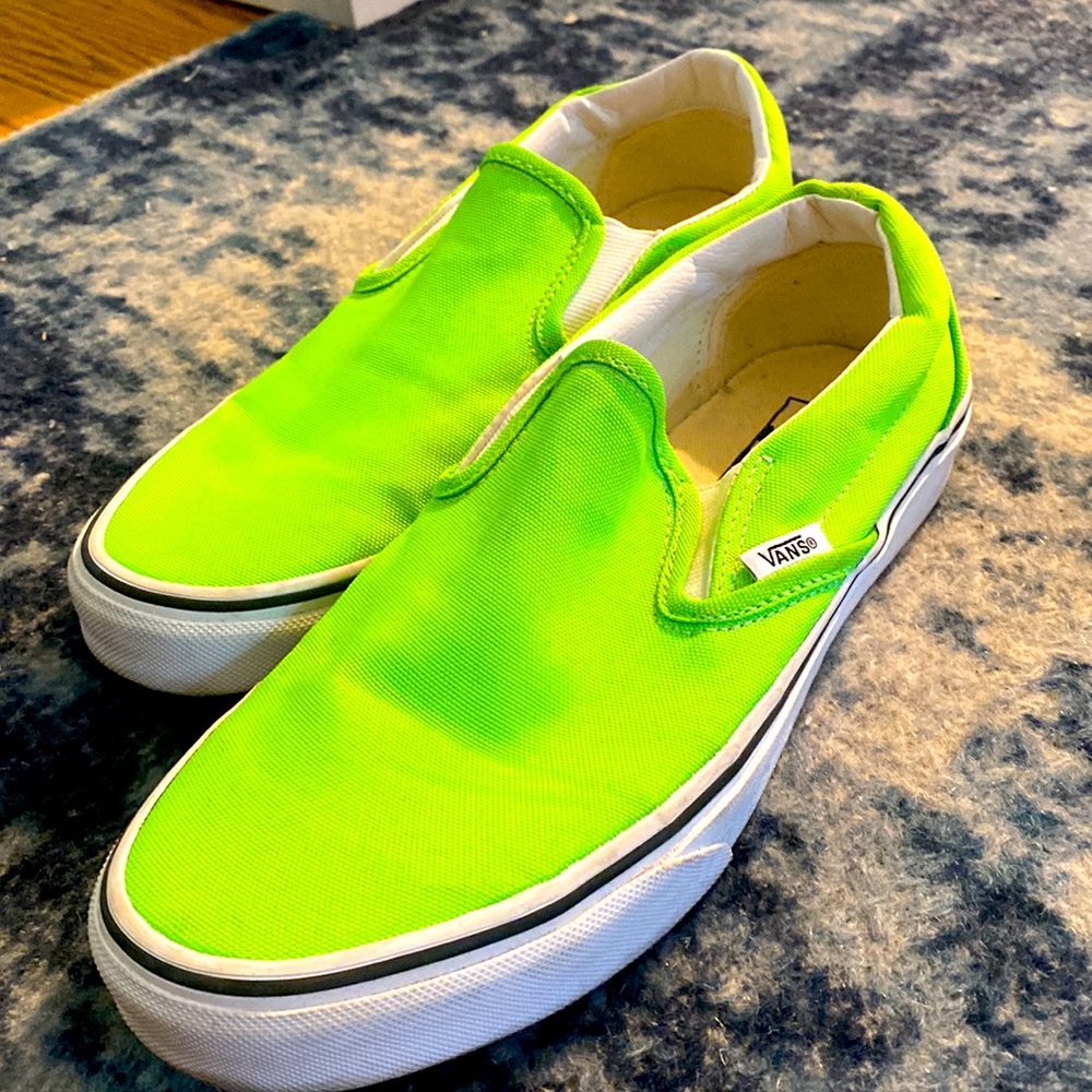 Neon green vans slip-on sneakers